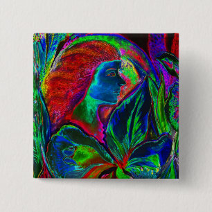 Badge Carré 5 Cm Femme et fleur, couleurs profondes (m4sol)