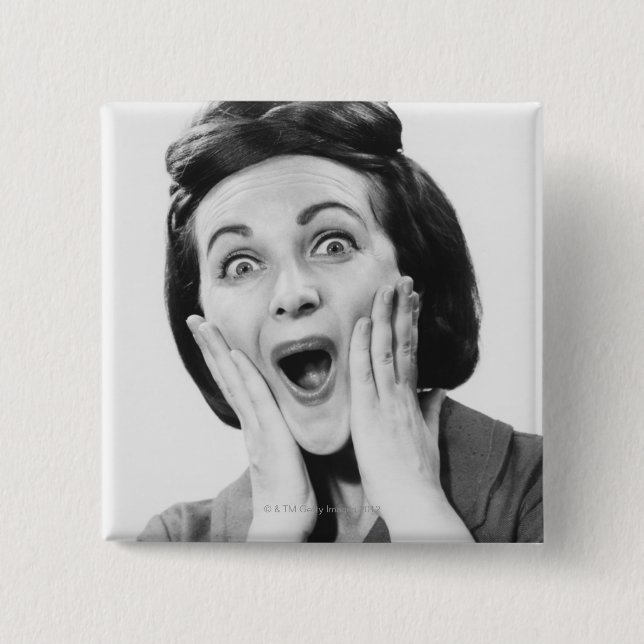 Badge Carré 5 Cm Femme faisant le visage (Devant)
