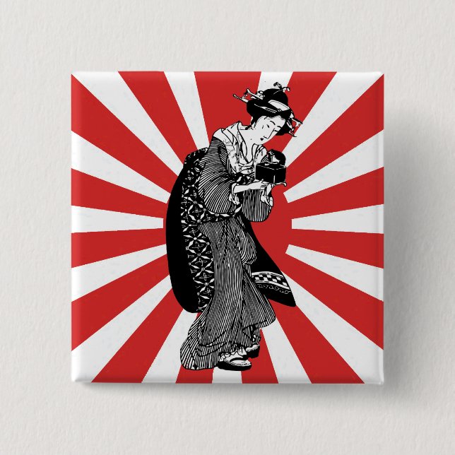 Badge Carré 5 Cm Femme japonaise traditionnelle d'ukiyoe (Devant)