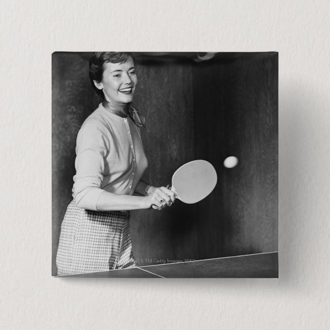 Badge Carré 5 Cm Femme jouant au ping-pong (Devant)