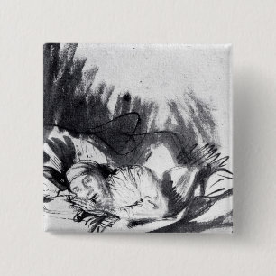 Badge Carré 5 Cm Femme malade dans un lit, peut-être Saskia