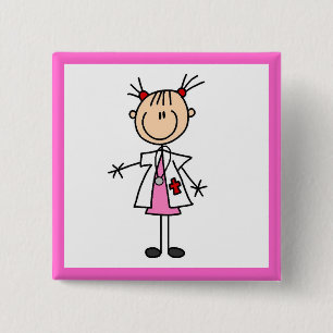 Badge Carré 5 Cm Femme médecin personnage bâton