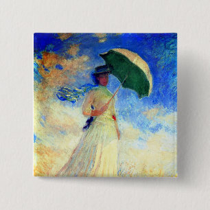 Badge Carré 5 Cm Femme Monet avec un parasol face droit