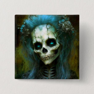 Badge Carré 5 Cm Femme morte Squelette Horreur
