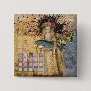 Badge Carré 5 Cm Femme Poissons Vintage Classique Gothique