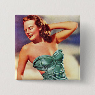 Badge Carré 5 Cm Femme Rétro Vintage Kitsch Années 40 Maillot de Ba