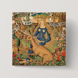 Badge Carré 5 Cm "Femme sauvage avec la licorne "