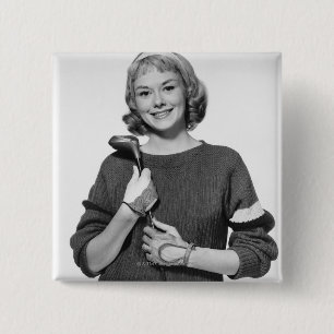 Badge Carré 5 Cm Femme tenant le club de golf