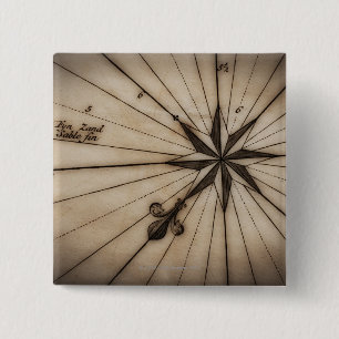 Badge Carré 5 Cm Fermez-vous du rose de vent sur la carte antique