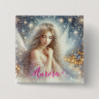 Badge Carré 5 Cm Festive Girly Watercolor Ethereal Frost Snow Angel