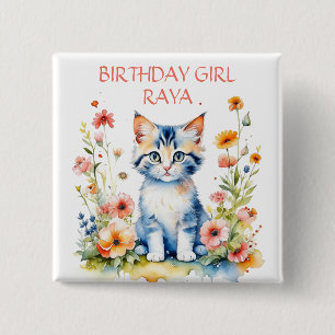 Badge Carré 5 Cm Fête d'anniversaire de la petite chatte personnali