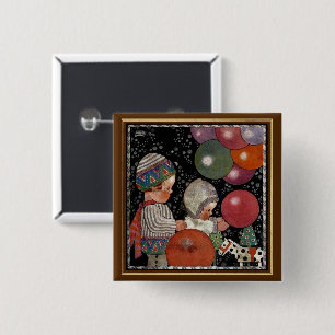 Badge Carré 5 Cm Fête d'anniversaire d'enfants vintage, ballons et 