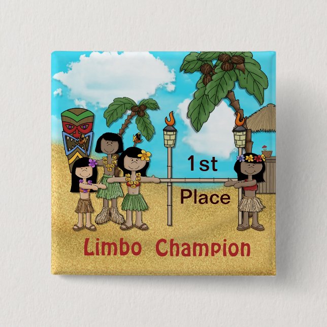 Badge Carré 5 Cm Fête d'anniversaire Limbo Luau - Champion Limbo (Devant)