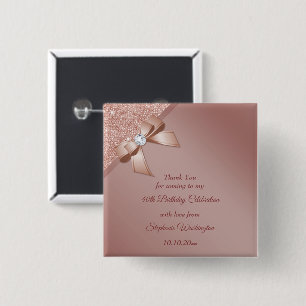 Badge Carré 5 Cm Fête d'anniversaire paillettes et rose gold Glamou