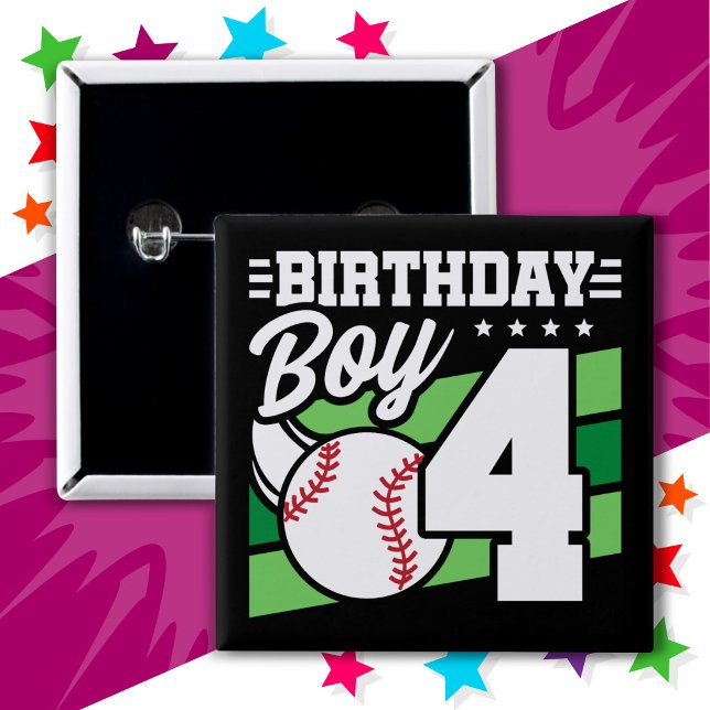 Badge Carré 5 Cm Fête de baseball 4 ans Thème 4ème anniversaire Gar (Créateur téléchargé)