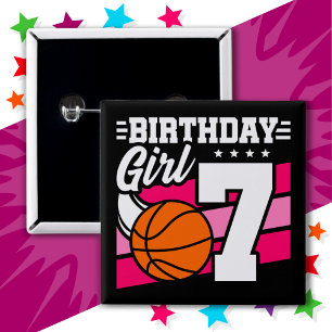 Badge Carré 5 Cm Fête de basket-ball 7 ans 7e anniversaire fille