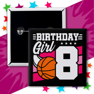 Badge Carré 5 Cm Fête de basket-ball 8 ans Fille 8 ans