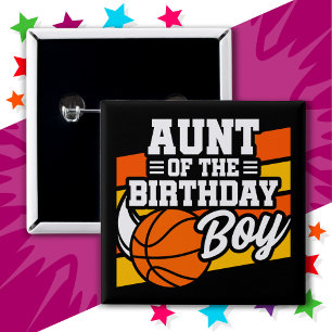 Badge Carré 5 Cm Fête de basket-ball pour enfants Tante du garçon d