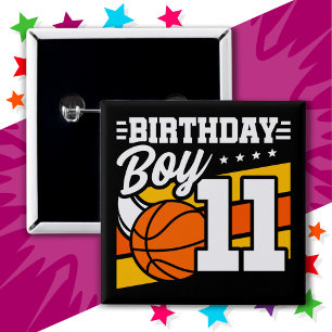 Badge Carré 5 Cm Fête de basketball pour enfant de 11 ans 11e anniv