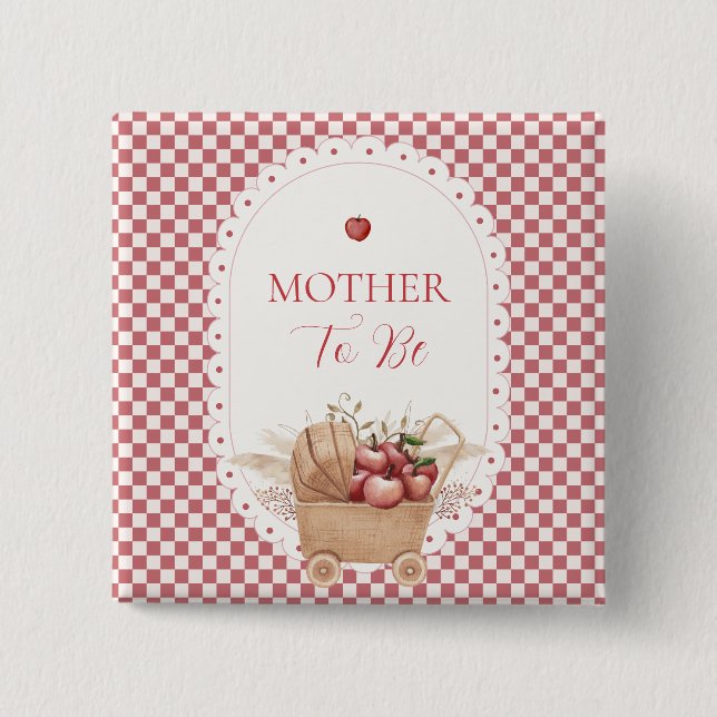 Badge Carré 5 Cm Fête de bébé Boho Gingham Rouge Maman à Venir (Devant)