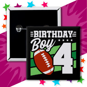 Badge Carré 5 Cm Fête de football 4 ans Thème 4e anniversaire garço