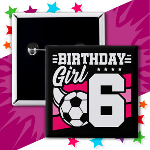 Badge Carré 5 Cm Fête de football de 6 ans 6e anniversaire fille