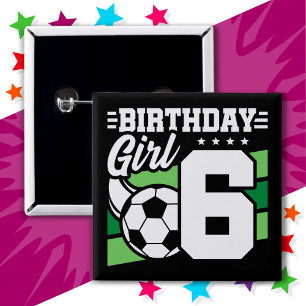 Badge Carré 5 Cm Fête de football de 6 ans 6e anniversaire fille