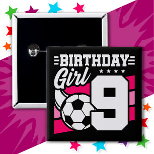 Badge Carré 5 Cm Fête de football de 9 ans 9e anniversaire fille
