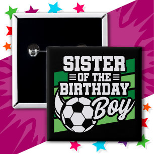 Badge Carré 5 Cm Fête de Football Enfants Soeur du garçon d'anniver
