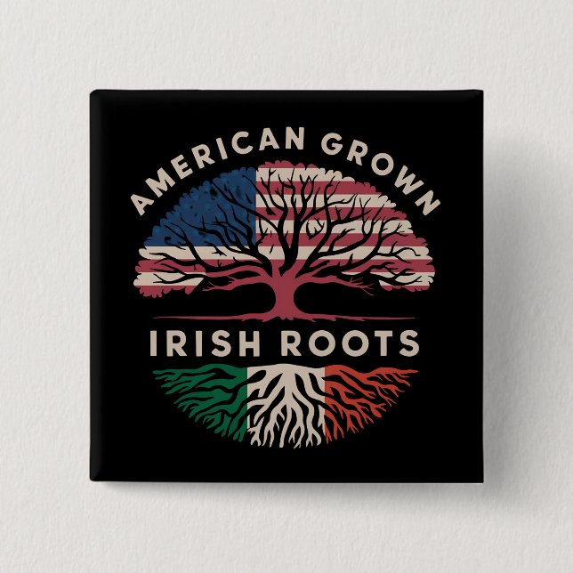 Badge Carré 5 Cm Fête de la Saint-Patrick American Grown Irish Root (Devant)