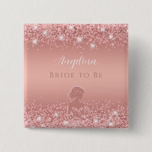 Badge Carré 5 Cm Fête de Mariage Élégante Rose Gold Luxe Pailletée