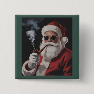 Badge Carré 5 Cm Fête de Noël avec Santa fumant drôle de vacances d