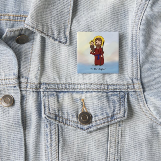 Badge Carré 5 Cm Fête de Saint Christophe Saint  (En situation)