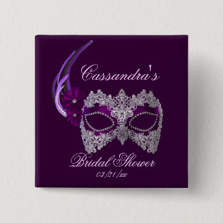 Badge Carré 5 Cm "Fête des mariées" - Masque de dentelle