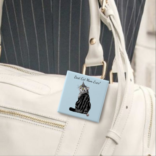 Badge Carré 5 Cm Fête des mères Tabby Cat (Créateur téléchargé)