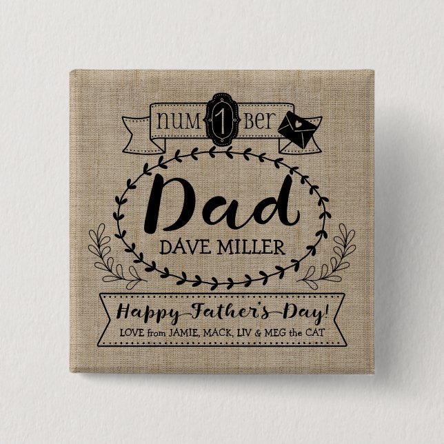 Badge Carré 5 Cm Fête des pères heureuse numéro 1 un logo de (Devant)