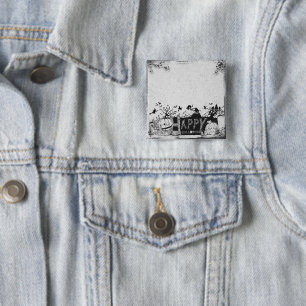 Badge Carré 5 Cm Fête d'Halloween noir et blanc