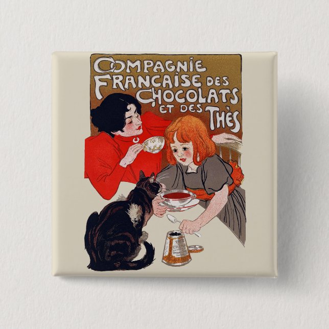 Badge Carré 5 Cm Fête du chocolat français Steinlen Art (Devant)