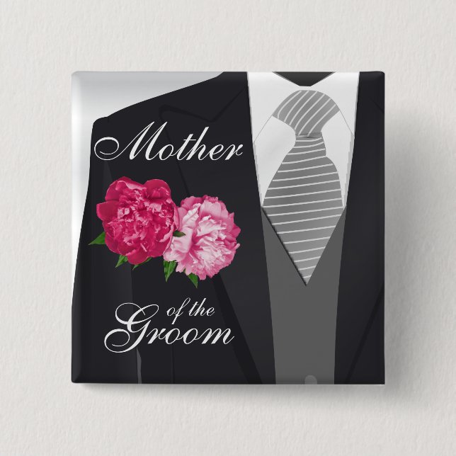 Badge Carré 5 Cm Fête nuptiale de Groom - Fleurs roses (Devant)