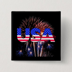 Badge Carré 5 Cm Feu d'artifice Patriotique USA