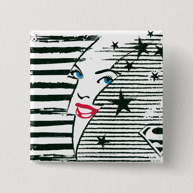 Badge Carré 5 Cm Feu Supergirl avec visage (Devant)