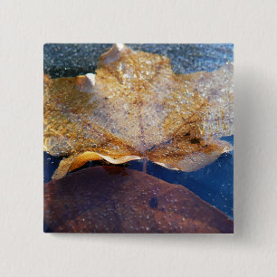 Badge Carré 5 Cm Feuille d'érable jaune congelée Automne Nature