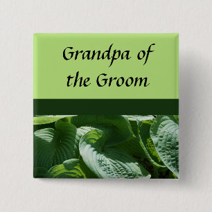 Badge Carré 5 Cm feuilles verts, mariage, épingles de nom