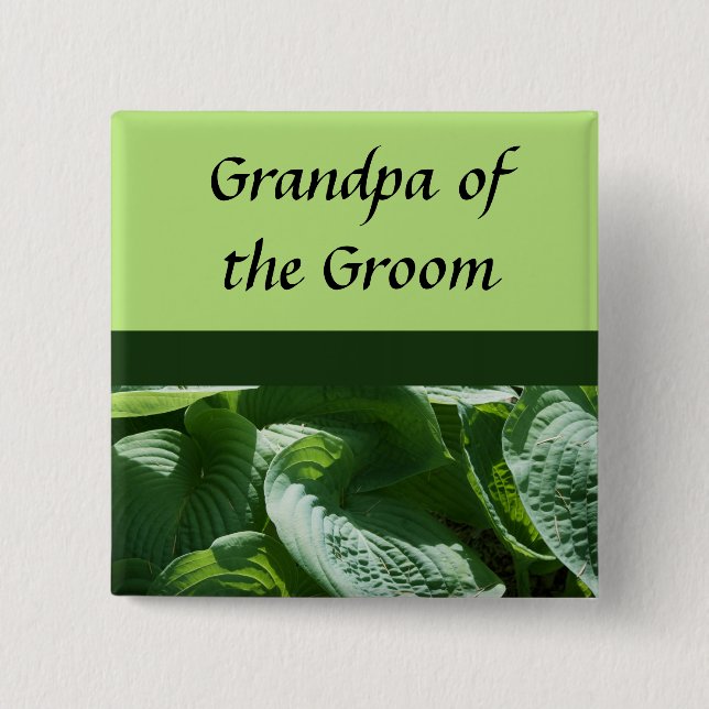Badge Carré 5 Cm feuilles verts, mariage, épingles de nom (Devant)