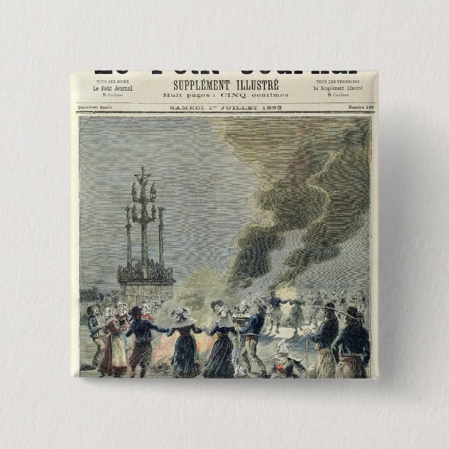 Badge Carré 5 Cm Feux allumés pour célébrer le solstice d'été (Devant)