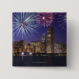 Badge Carré 5 Cm Feux d'artifice au-dessus d'horizon de Chicago