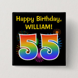 Badge Carré 5 Cm Feux d'artifice d'amusement + Motif "55"