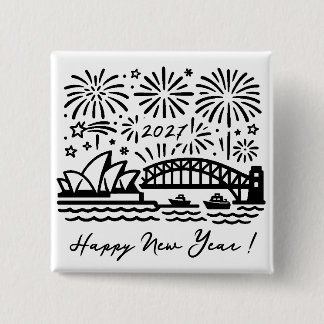 Badge Carré 5 Cm Feux d'artifice du Nouvel An à Sydney 2027 Austral