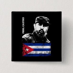 Badge Carré 5 Cm Fidel Castro Cuba Révolution Drapeau cubain