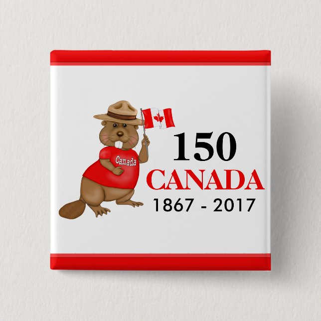 Badge Carré 5 Cm Fière fête canadienne du castor 150 (Devant)